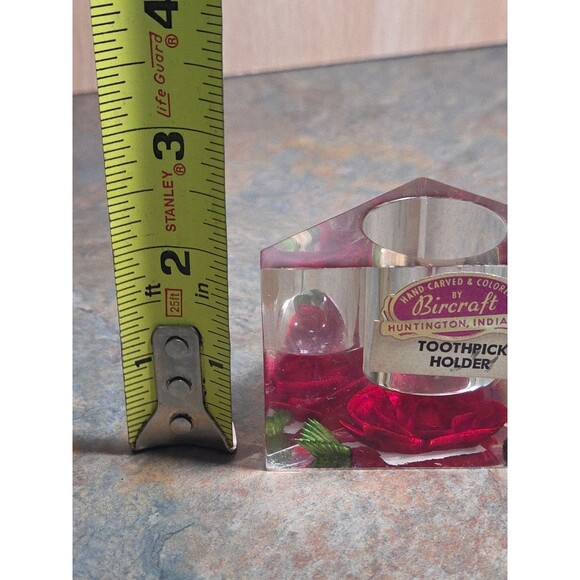 Vintage Bircraft Lucite Toothpick Holder Red Rose Original Labels - Picture 8 of 8